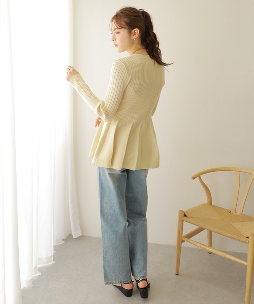 v neck peplum cardigan /Vネック フレア ペプラム リブ ニット