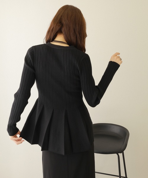 カーディガン v neck peplum cardigan /Vネック フレア ペプラム リブ ニット カーディガン レディース v neck peplum cardigan /Vネック フレア ペプラム リブ ニット