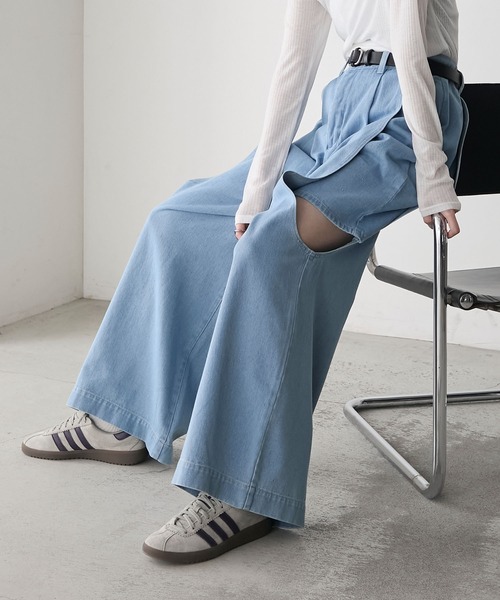 完売品】Randy ビジューバックカットワイドデニム/ライトブルー M 全て