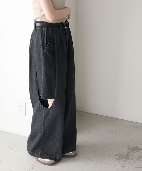 forksy.】カットアウト ドッキング ワイドデニムパンツ forksy