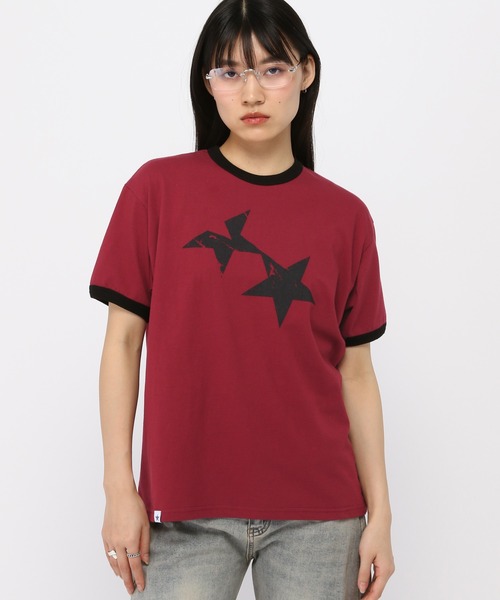 Cavish（カビシ）の「★K-POPアイドル着用【UNISEX】CAVISH／ツインスターリンガーT（Tシャツ/カットソー・レディース・グレー/ホワイト/ボルドー・MEDIUM/LARGE/SMALL）」の3枚目の写真