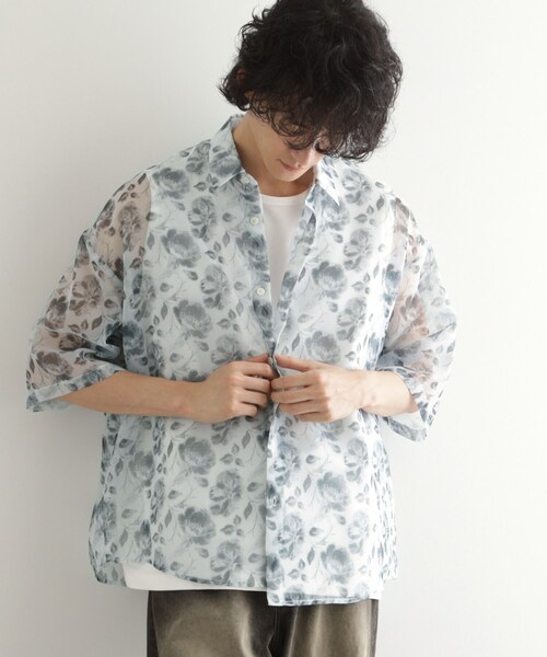 tk.TAKEO KIKUCHI（ティーケータケオキクチ）の「シアーフラワーシャツ（シャツ/ブラウス・メンズ・ブラック/ホワイト/ネイビー・01/02/03）」の5枚目の写真