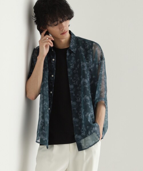 tk.TAKEO KIKUCHI（ティーケータケオキクチ）の「シアーフラワーシャツ（シャツ/ブラウス・メンズ・ブラック/ホワイト/ネイビー・01/02/03）」の13枚目の写真