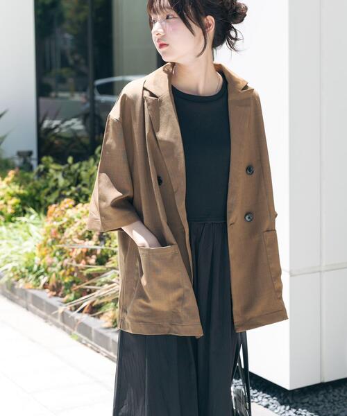 ITEMS URBANRESEARCH（アイテムズ アーバンリサーチ）の「リネンライクハーフスリーブジャケット（その他アウター・レディース・ブラウン/チャコールグレー/ベージュ・FREE）」の19枚目の写真