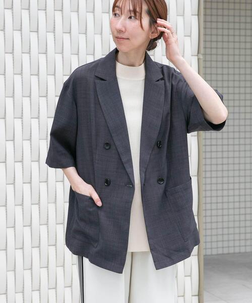 ITEMS URBANRESEARCH（アイテムズ アーバンリサーチ）の「リネンライクハーフスリーブジャケット（その他アウター・レディース・ブラウン/チャコールグレー/ベージュ・FREE）」の6枚目の写真