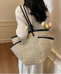 ストローメッシュ配色バインダーショルダーカゴバッグ