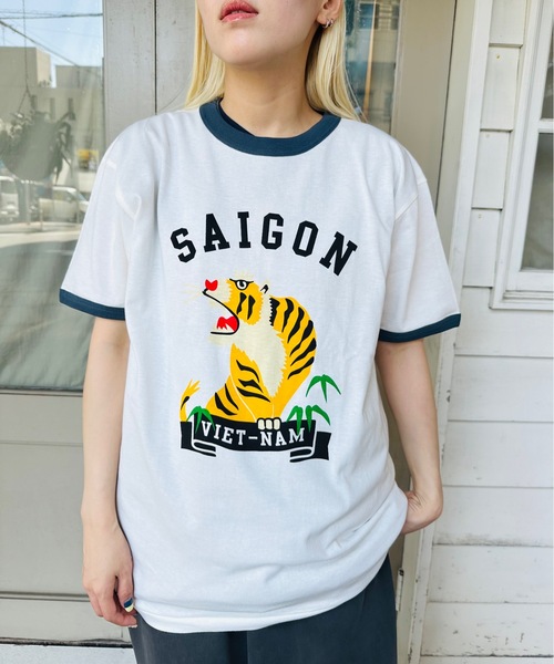 HOUSTON(ヒューストン)の「HOUSTON / RINGER TEE(TIGER) / 22304(Tシャツ/カットソー・レディース・グレー/ブラック/ネイビー・X-LARGE)」の3枚目の写真