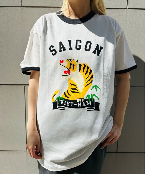 HOUSTON(ヒューストン)の「HOUSTON / RINGER TEE(TIGER) / 22304(Tシャツ/カットソー・レディース・グレー/ブラック/ネイビー・X-LARGE)」の2枚目の写真