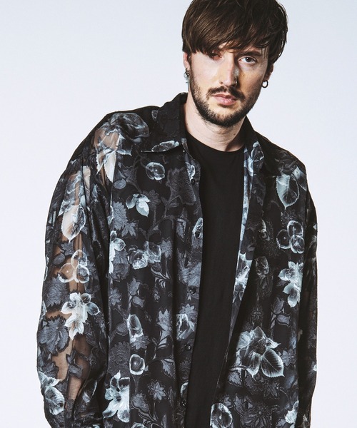 NO ID.（ノーアイディ）の「【NO ID.】Sheer Flower Big Shirt / シアー フラワー ビッグ シャツ（Tシャツ/カットソー・メンズ・ホワイト/グリーン/ブラック・ONE SIZE）」の2枚目の写真