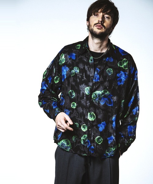NO ID.（ノーアイディ）の「【NO ID.】Sheer Flower Big Shirt / シアー フラワー ビッグ シャツ（Tシャツ/カットソー・メンズ・ホワイト/グリーン/ブラック・ONE SIZE）」の18枚目の写真