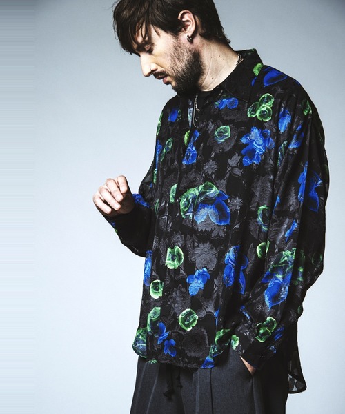 NO ID.（ノーアイディ）の「【NO ID.】Sheer Flower Big Shirt / シアー フラワー ビッグ シャツ（Tシャツ/カットソー・メンズ・ホワイト/グリーン/ブラック・ONE SIZE）」の12枚目の写真