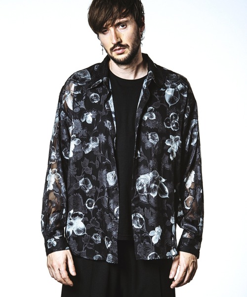 NO ID.（ノーアイディ）の「【NO ID.】Sheer Flower Big Shirt / シアー フラワー ビッグ シャツ（Tシャツ/カットソー・メンズ・ホワイト/グリーン/ブラック・ONE SIZE）」の4枚目の写真