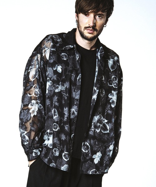 NO ID.（ノーアイディ）の「【NO ID.】Sheer Flower Big Shirt / シアー フラワー ビッグ シャツ（Tシャツ/カットソー・メンズ・ホワイト/グリーン/ブラック・ONE SIZE）」の5枚目の写真