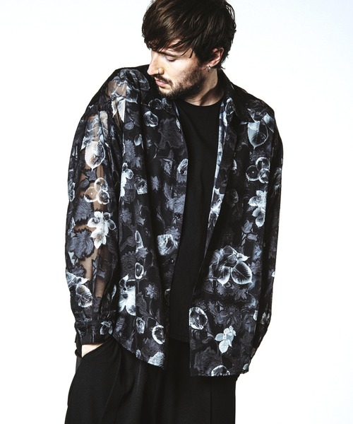 NO ID.（ノーアイディ）の「【NO ID.】Sheer Flower Big Shirt / シアー フラワー ビッグ シャツ（Tシャツ/カットソー・メンズ・ホワイト/グリーン/ブラック・ONE SIZE）」の6枚目の写真