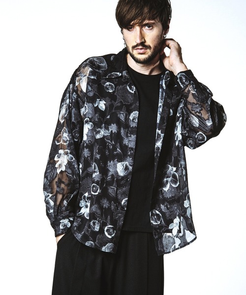 NO ID.（ノーアイディ）の「【NO ID.】Sheer Flower Big Shirt / シアー フラワー ビッグ シャツ（Tシャツ/カットソー・メンズ・ホワイト/グリーン/ブラック・ONE SIZE）」の7枚目の写真