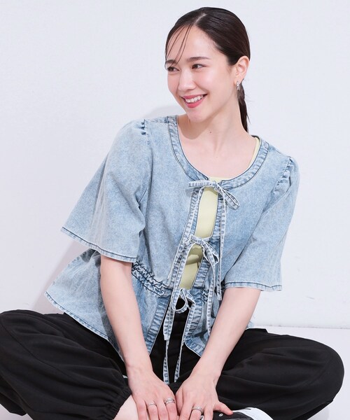 セール】【前後2WAY/セットアップ可】ライトオンスデニム ペプラム