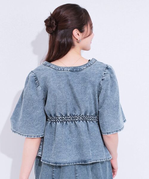 Cutie Blonde（キューティーブロンド）の「【前後2WAY/セットアップ可】ライトオンスデニム ペプラムリボントップス（Tシャツ/カットソー・レディース・ライトブルー/ブルー・01/02/03/04）」の11枚目の写真