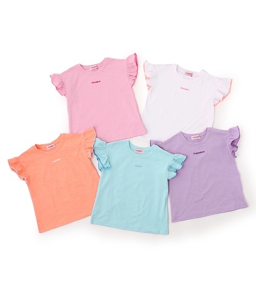 minimal(ミニマル)の「【接触冷感】袖フリルT(Tシャツ/カットソー・キッズ・ホワイト/パープル/オレンジ/サックスブルー/ピンク・130cm/120cm/110cm/100cm/90cm/140cm)」の9枚目の写真