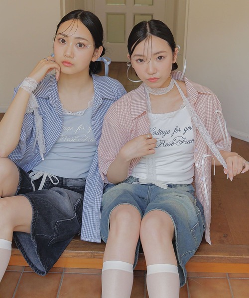 3.3 Field Trip (3.3フィールドトリップ)の「3.3 Field Trip/レースストール付き半袖T(Tシャツ/カットソー・レディース・ホワイト/グレー/ブルー/ブラック・FREE)」の10枚目の写真