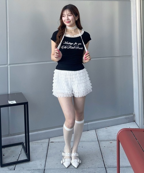 3.3 Field Trip (3.3フィールドトリップ)の「3.3 Field Trip/レースストール付き半袖T(Tシャツ/カットソー・レディース・ホワイト/グレー/ブルー/ブラック・FREE)」の13枚目の写真