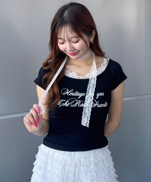 3.3 Field Trip (3.3フィールドトリップ)の「3.3 Field Trip/レースストール付き半袖T(Tシャツ/カットソー・レディース・ホワイト/グレー/ブルー/ブラック・FREE)」の6枚目の写真