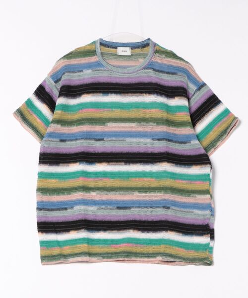 a.p.o.v.(エーピーオービー)の「a.p.o.v. レトロマルチボーダーメッシュ編みニットTシャツ(Tシャツ/カットソー・メンズ・ピンク/パープル/ブラック・ONESIZE)」の6枚目の写真