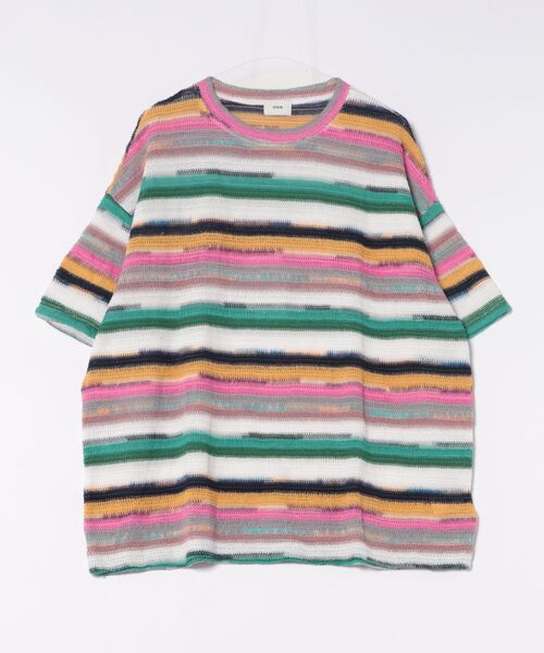 a.p.o.v.(エーピーオービー)の「a.p.o.v. レトロマルチボーダーメッシュ編みニットTシャツ(Tシャツ/カットソー・メンズ・ピンク/パープル/ブラック・ONESIZE)」の10枚目の写真
