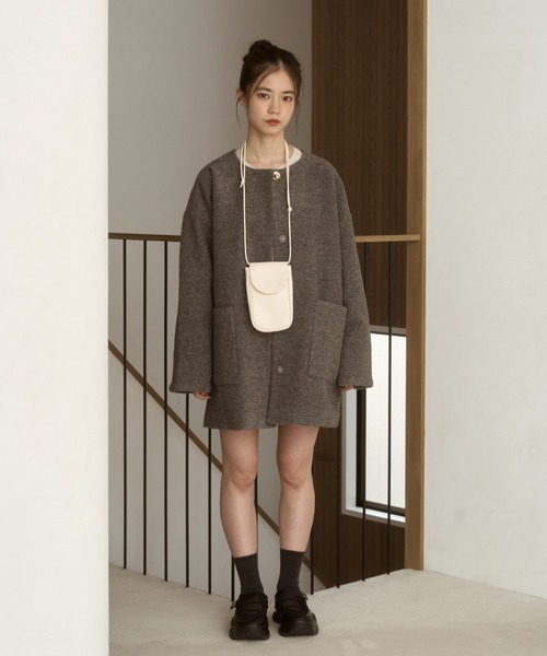 ノーカラーボアミドルコート（ノーカラーコート）｜moi tytto