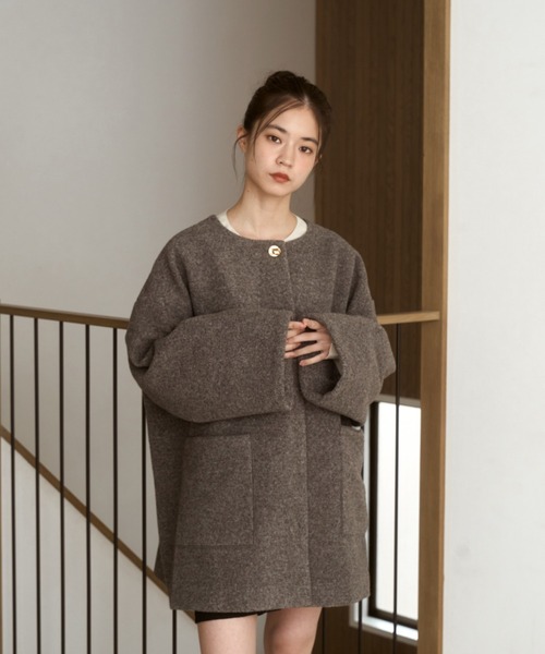 ノーカラーボアミドルコート（ノーカラーコート）｜moi tytto