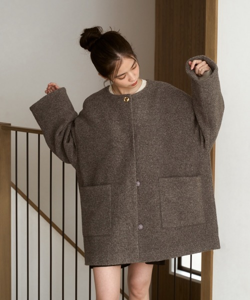 ノーカラーボアミドルコート（ノーカラーコート）｜moi tytto