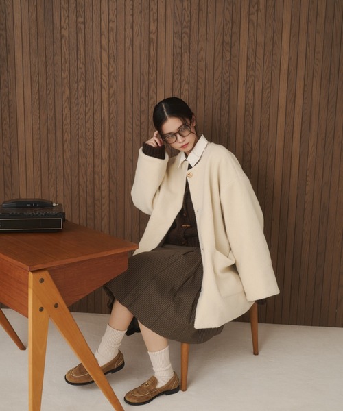 ノーカラーボアミドルコート（ノーカラーコート）｜moi tytto