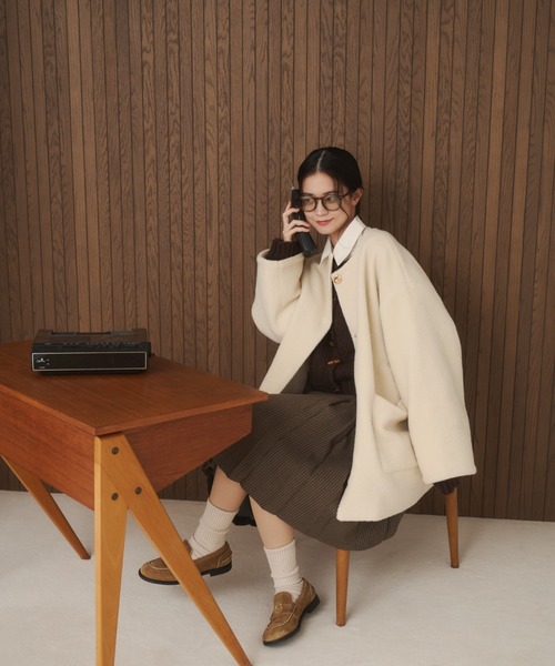 ノーカラーボアミドルコート（ノーカラーコート）｜moi tytto