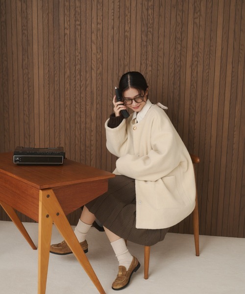 moi tytto ノーカラーボアミドルコート　チャコールグレー moi tytto ノーカラーボアミドルコート チャコールグレー moi tytto