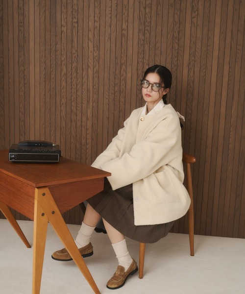 ノーカラーボアミドルコート（ノーカラーコート）｜moi tytto