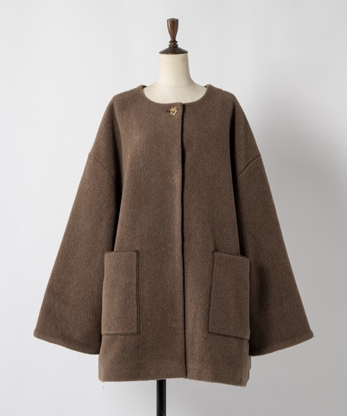 ノーカラーボアミドルコート（ノーカラーコート）｜moi tytto