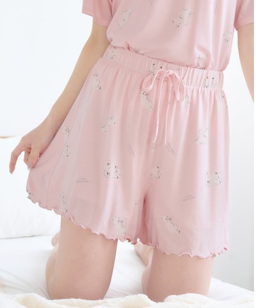 セール】レーヨン混しろくま総柄フレアショートパンツ（ルームウェア