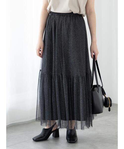 Te chichi TERRASSE(テチチテラス)の「ラメチュールギャザースカート(スカート・レディース・ブラック/グレー/チャコールグレー・F)」の1枚目の写真