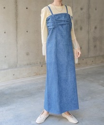 【S・Mサイズ展開】デニムギャザーキャミワンピース