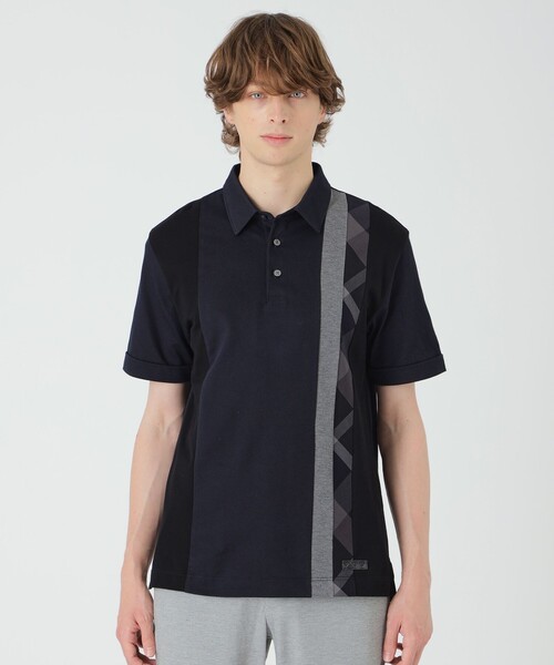 BLACK LABEL CRESTBRIDGE（ブラックレーベル・クレストブリッジ）の「ストライプパッチワークポロシャツ（ポロシャツ・メンズ・ネイビー/オフホワイト/ブルー/ブラック・M/L/XL）」の3枚目の写真