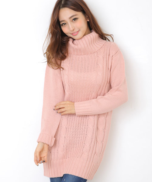 Luz Llena (philter)（ラズレナ　フィルター）の「オフタートルケーブル編ニットチュニック/ワンピース（ワンピース・レディース・オフホワイト/ブラック/グレー/ベージュ/ピンク・MEDIUM/LARGE）」の5枚目の写真