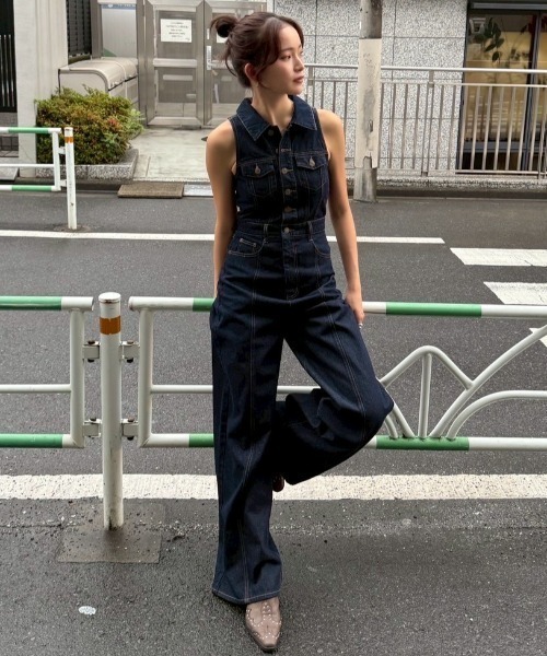 セール】ノースリーブデニムオールインワン（つなぎ