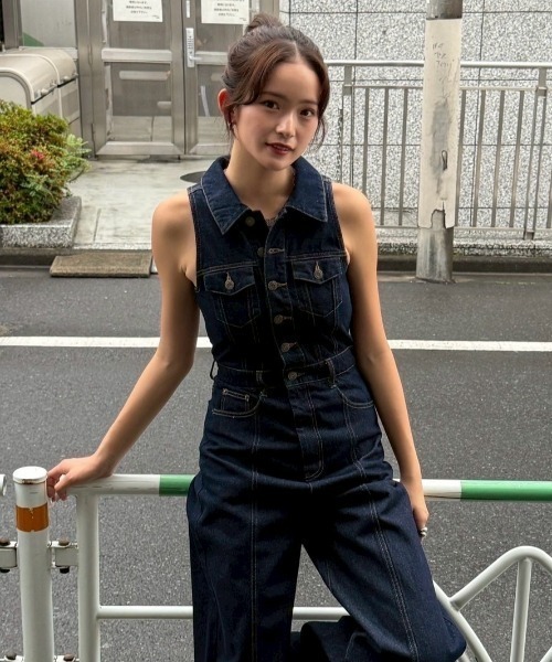 ACLENT（アクレント）の「ノースリーブデニムオールインワン（つなぎ
