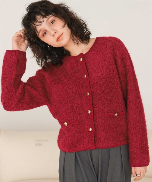 titivate（ティティベイト）の「プチループゴールド釦ニットカーディガン（カーディガン/ボレロ・レディース・ブルー系その他/レッド/ホワイト系その他/ブラック/マルチ・S/M/L）」の4枚目の写真