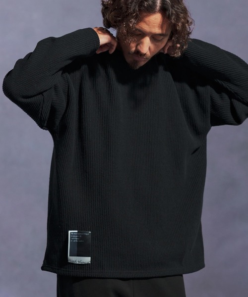 Jih Nunc（ジーヌンク）の「mn3149-畔編みウールMIXニットソー（ニット/セーター・メンズ・チャコール/オートミール/ブラック・L/M/S）」の2枚目の写真