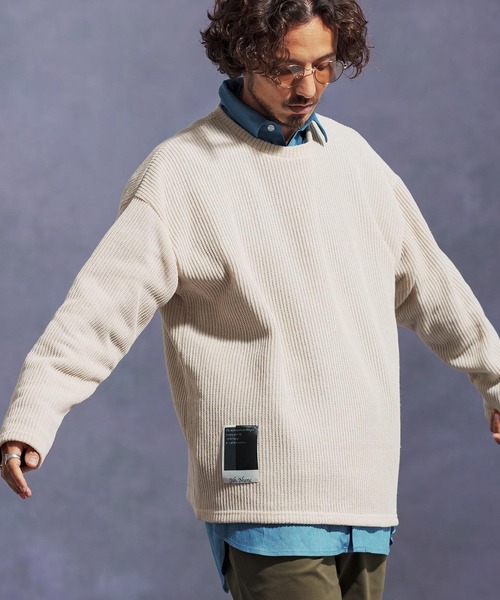 Jih Nunc（ジーヌンク）の「mn3149-畔編みウールMIXニットソー（ニット/セーター・メンズ・チャコール/オートミール/ブラック・L/M/S）」の5枚目の写真