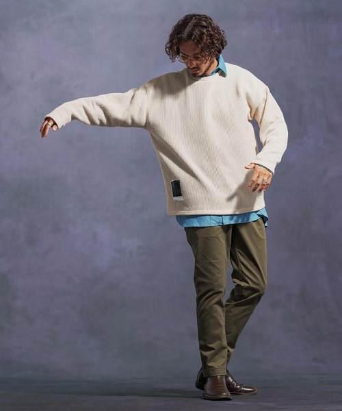 Jih Nunc（ジーヌンク）の「mn3149-畔編みウールMIXニットソー（ニット/セーター・メンズ・チャコール/オートミール/ブラック・L/M/S）」の7枚目の写真