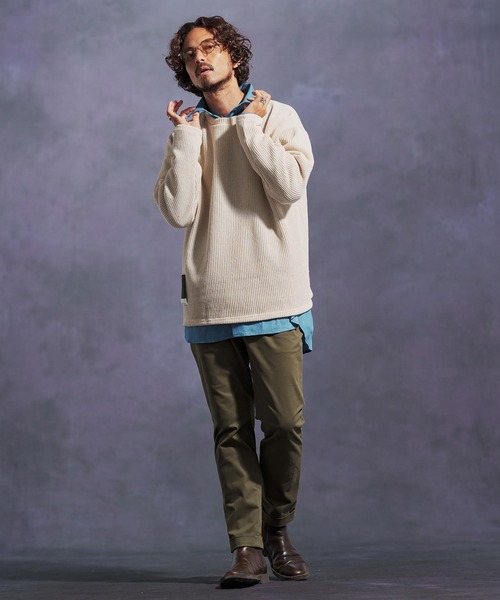 Jih Nunc（ジーヌンク）の「mn3149-畔編みウールMIXニットソー（ニット/セーター・メンズ・チャコール/オートミール/ブラック・L/M/S）」の8枚目の写真