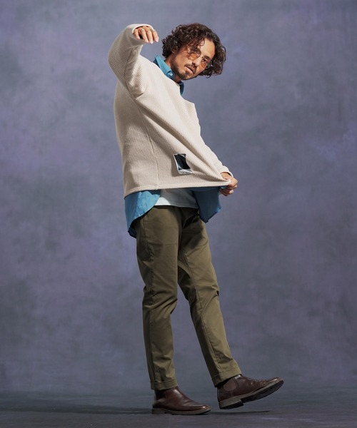 Jih Nunc（ジーヌンク）の「mn3149-畔編みウールMIXニットソー（ニット/セーター・メンズ・チャコール/オートミール/ブラック・L/M/S）」の9枚目の写真