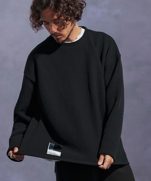 Jih Nunc（ジーヌンク）の「mn3149-畔編みウールMIXニットソー（ニット/セーター・メンズ・チャコール/オートミール/ブラック・L/M/S）」の10枚目の写真