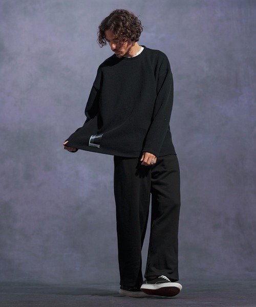 Jih Nunc（ジーヌンク）の「mn3149-畔編みウールMIXニットソー（ニット/セーター・メンズ・チャコール/オートミール/ブラック・L/M/S）」の16枚目の写真